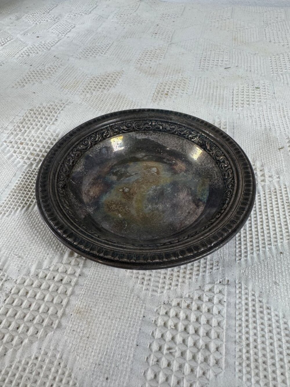 Reed and Barton Silver Plated Decorative Bowl w Ornate Border Model 1201 Vintage